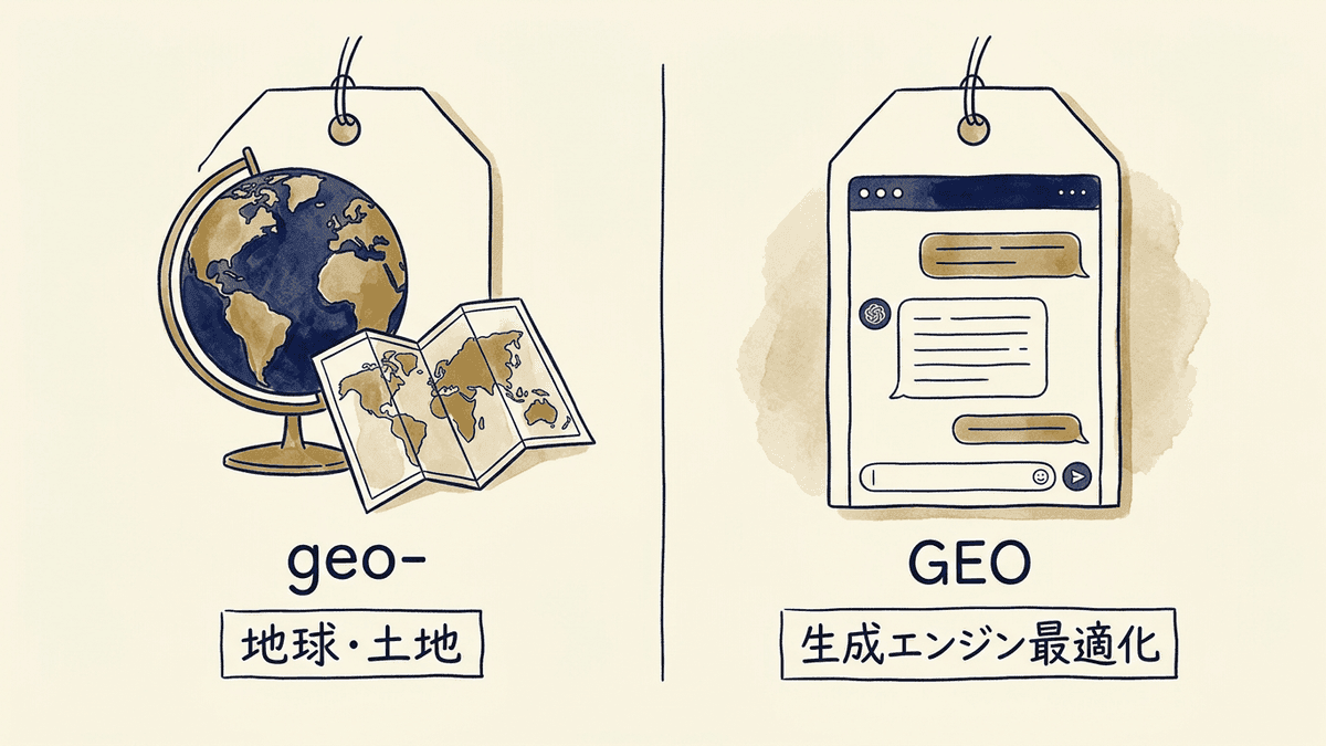 接頭辞のgeoと略語のGEOの違いを示す図