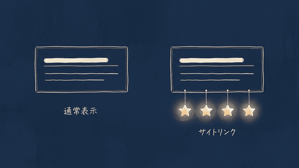 通常の検索結果とサイトリンク付きの検索結果の違い