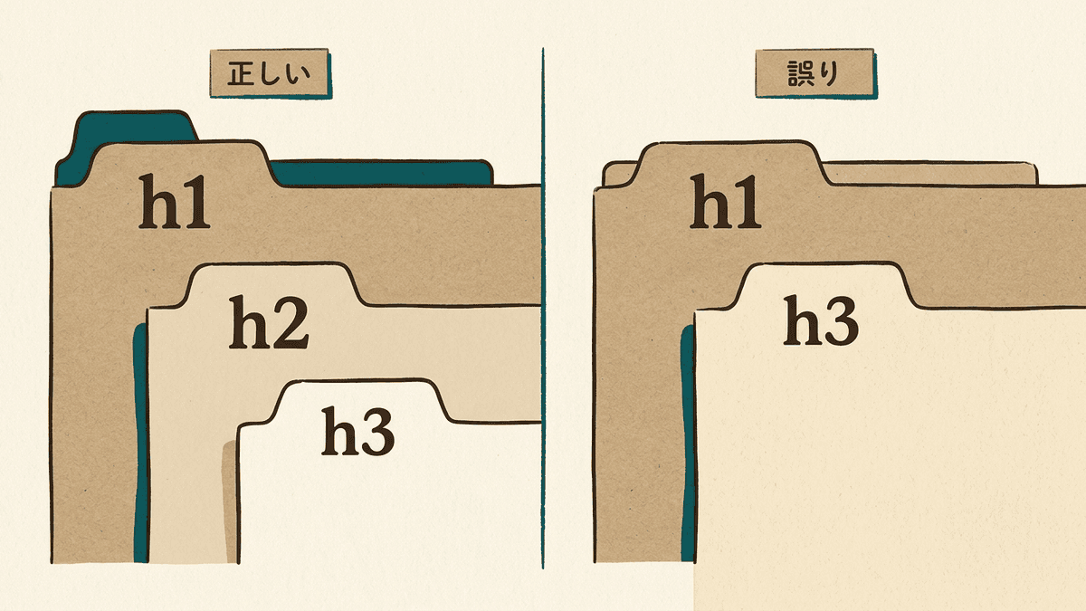 正しい階層構造と誤った階層構造の比較図