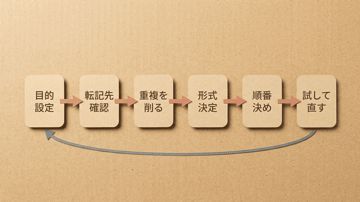 ヒアリングシート作成の六つの手順を示したフロー図