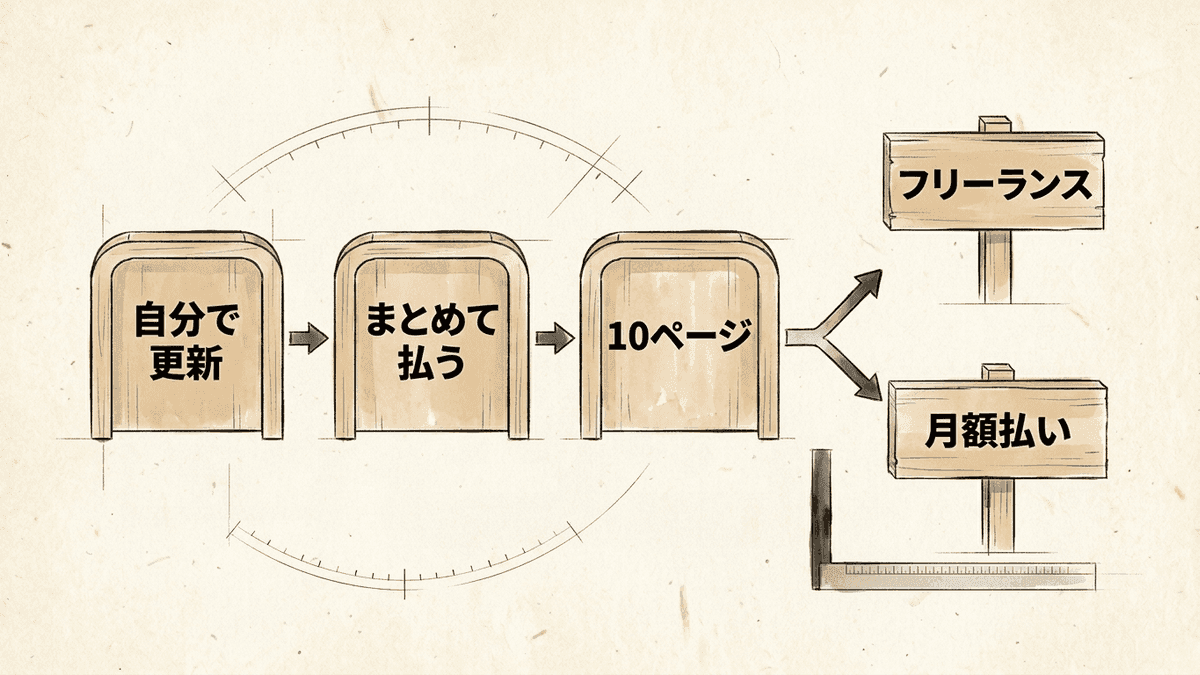 フリーランスと月額払いのどちらに頼むかを決める流れの図