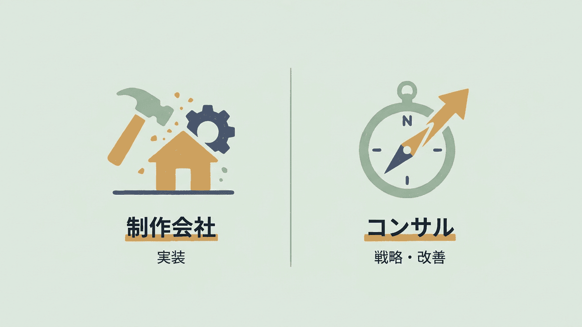 制作会社とコンサルタントの役割分担を示した図