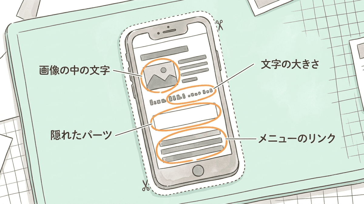 スマホの画面で確かめる4つの項目を示した図