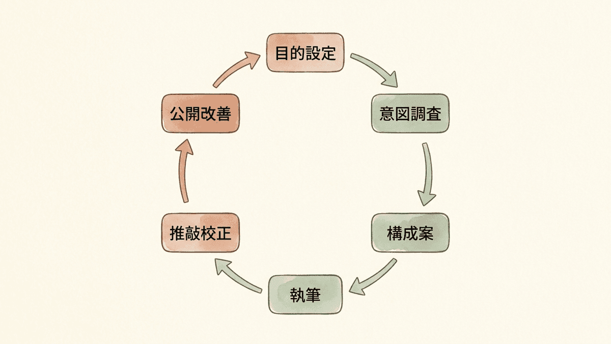 記事の作り方を工程ごとの決めごととして整理したまとめの図