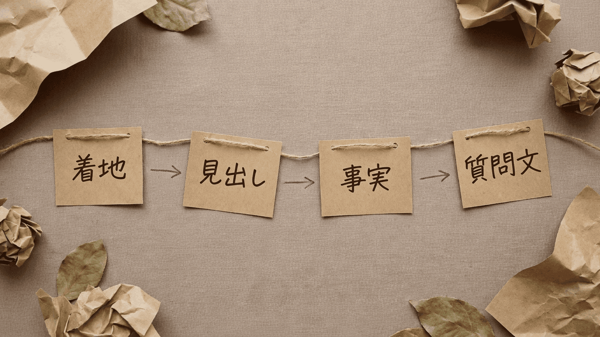 質問を記事の見出しから逆算して作る流れを示した図