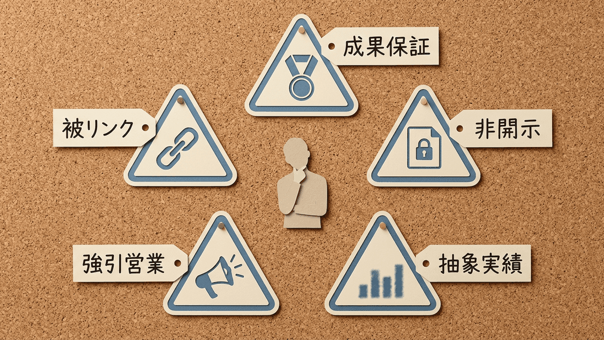 危険なSEO会社の典型的な特徴を整理した図解