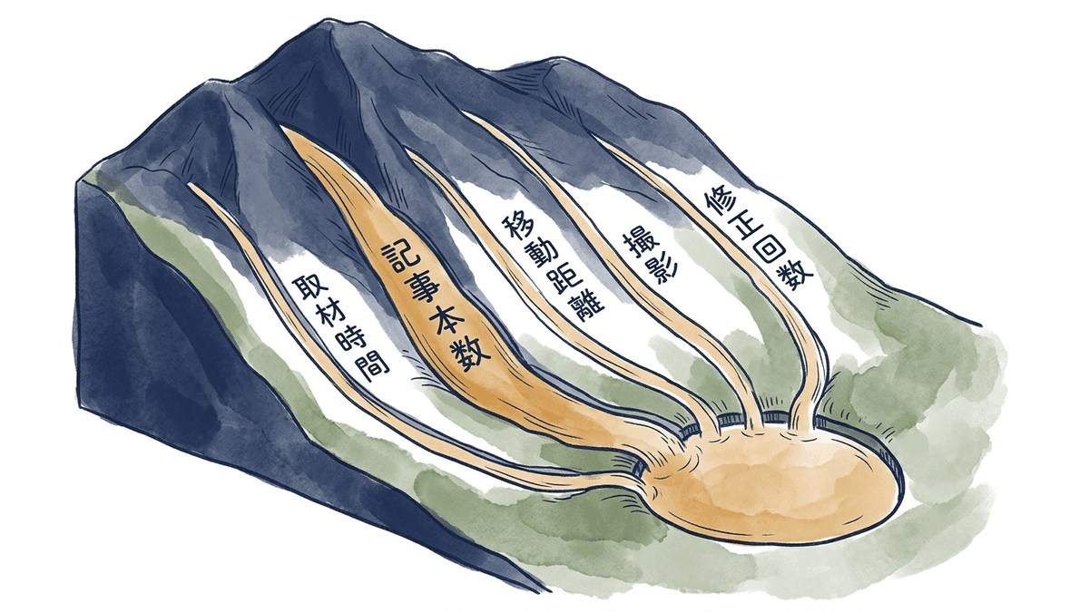 取材費用を左右する五つの要素を示した図解