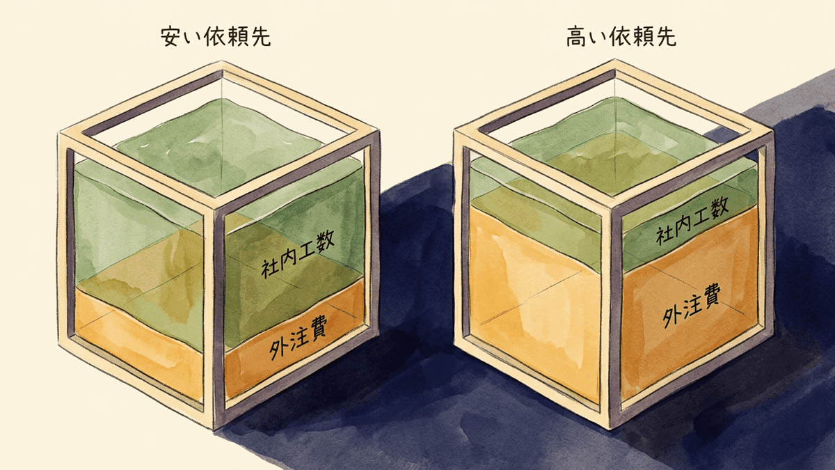 外注費と社内工数を合わせた総コストの比較図