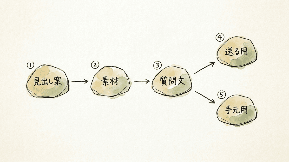 記事の見出しから逆算して質問を作る流れの図