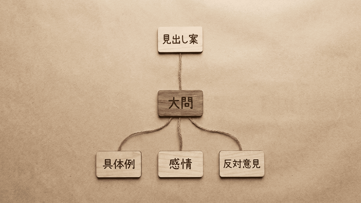 大問と小問で深掘りの枝を用意する質問設計の図解