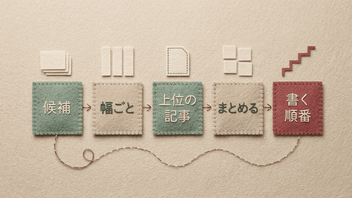 幅の表示のまま記事にするキーワードの順番を決める流れ図