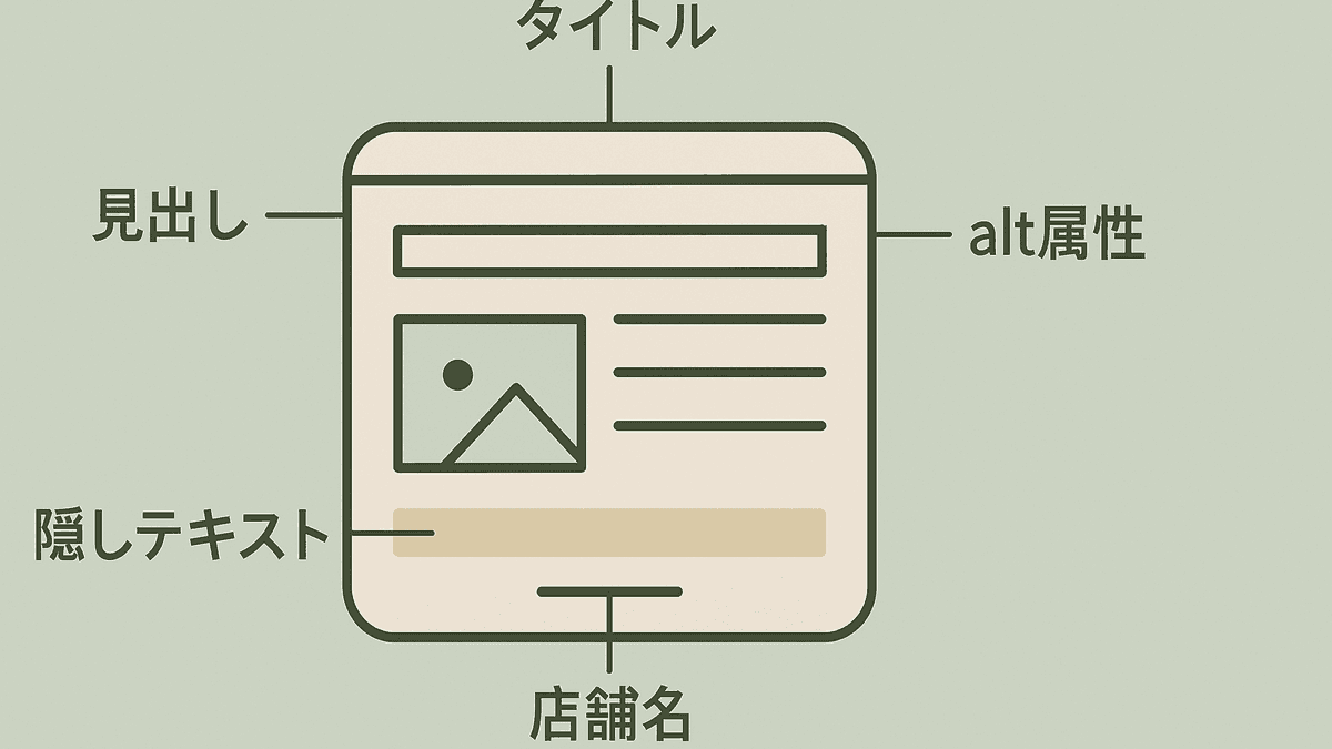 キーワード詰め込みが起きやすい5つの箇所を示した図