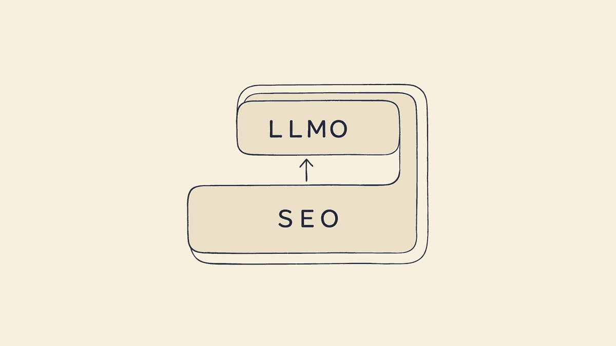 SEOを土台にLLMOが乗る包含関係を示した図解