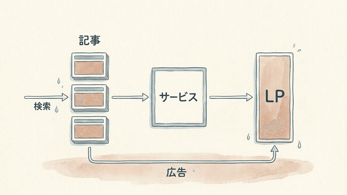 記事とLPをつないで申し込みにつなげる導線を示した図