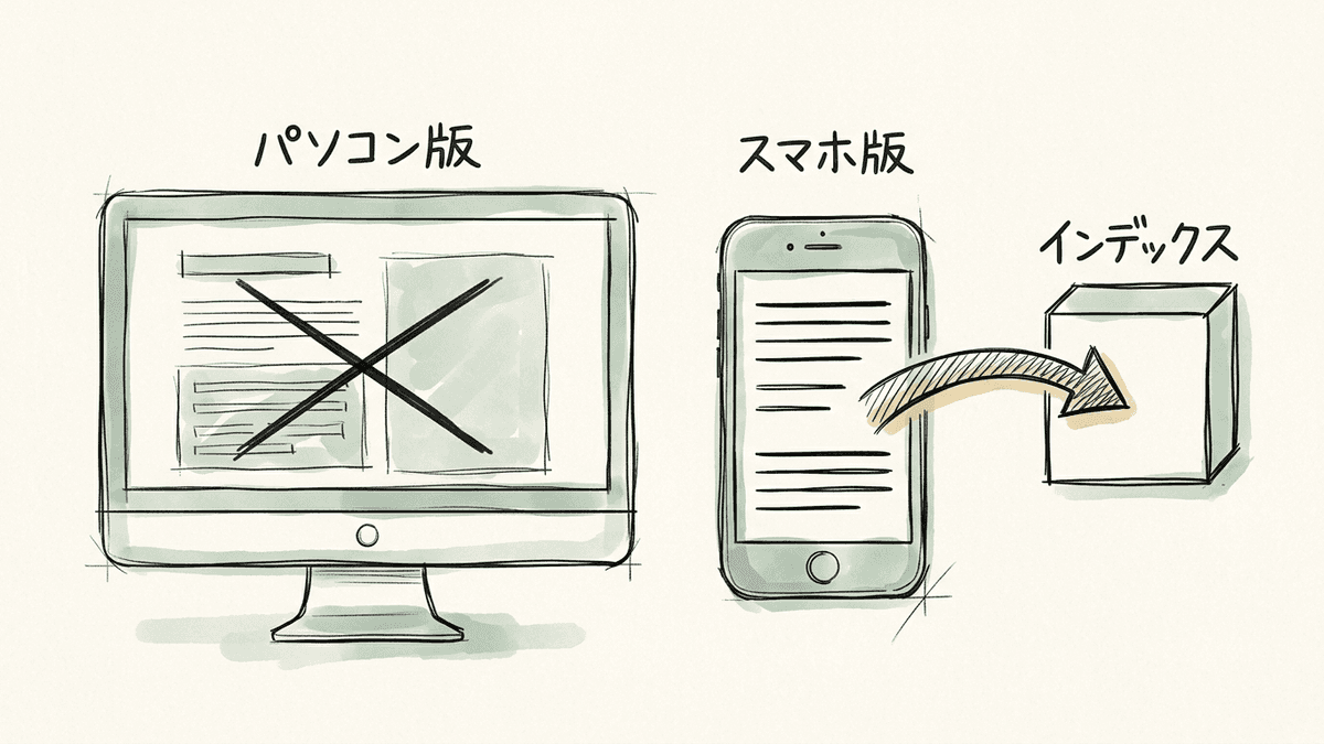 パソコン版にだけある文章はインデックス登録に使われないことを示す図