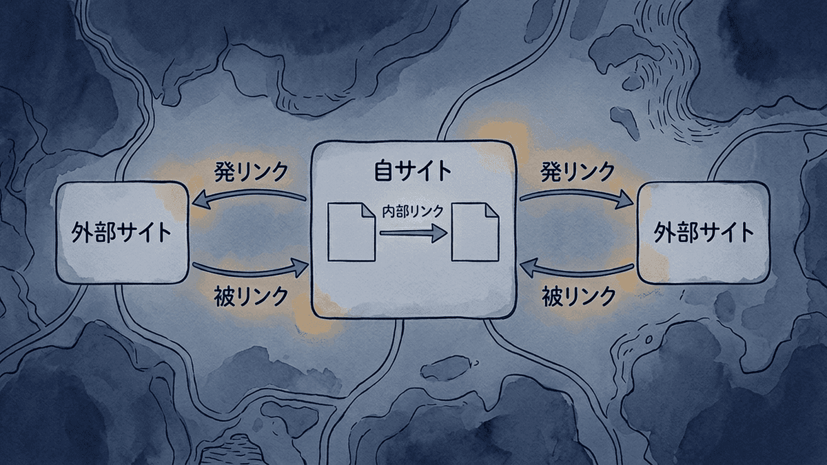 アウトバウンドリンク・被リンク・内部リンクの向きの違いを示した図