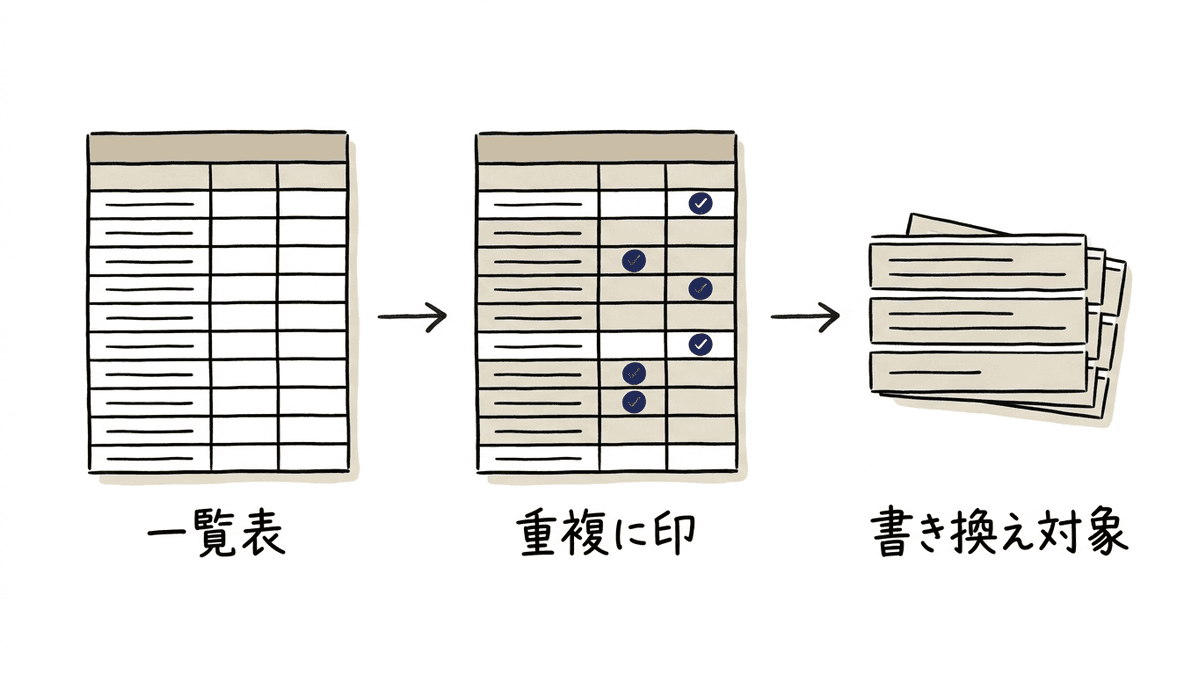 タイトル一覧から書き換え対象を抽出する流れ