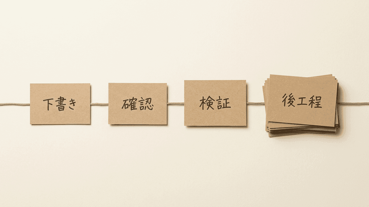 AI任せの記事で検証負担が後工程に集中する流れの図