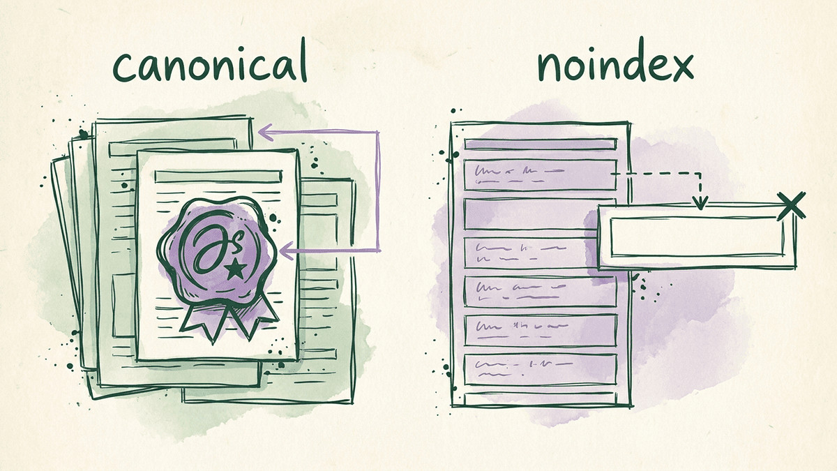 canonicalとnoindexの役割の違いを示す図