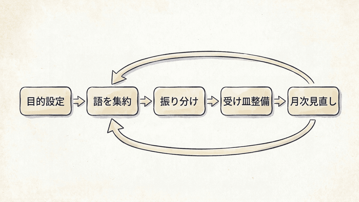 SEMの進め方5ステップの流れを示した図