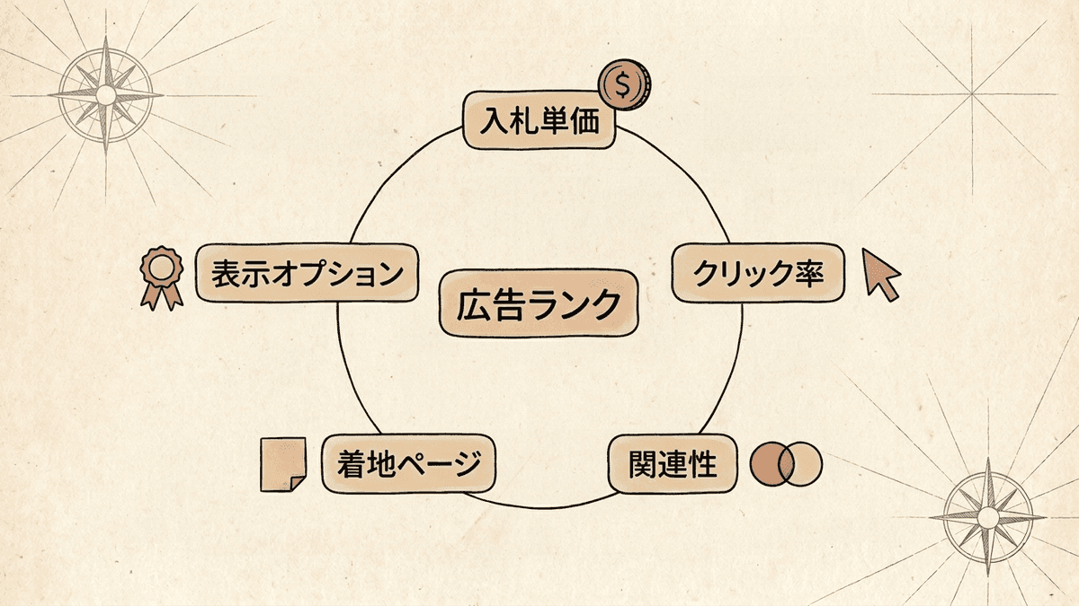 広告ランクの構成要素を示した図