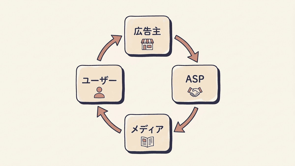 成果報酬型広告の4者の関係図