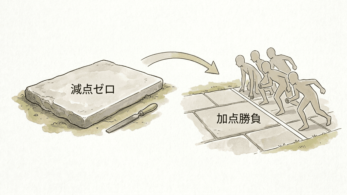 減点を消す作業と加点を取る作業の違いを示した図