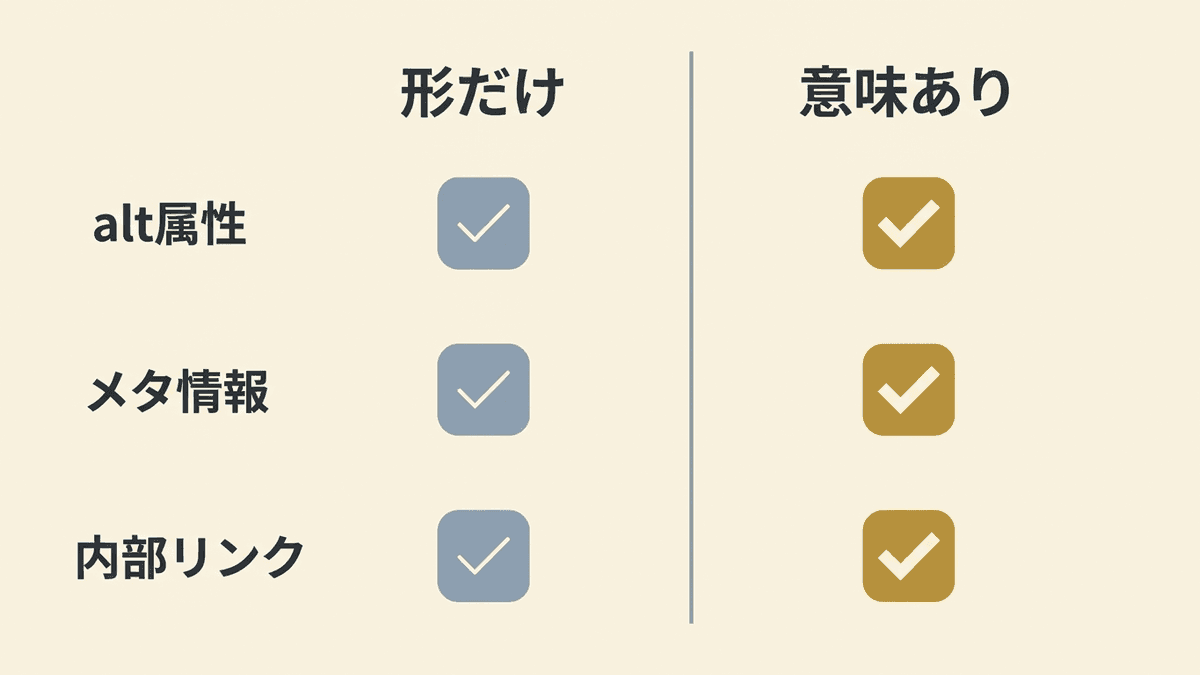 チェックは付いているが中身が伴わない例