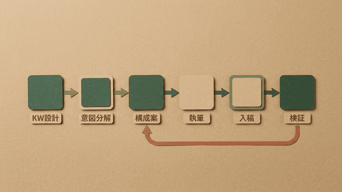 SEOコンテンツ制作6ステップの流れ図