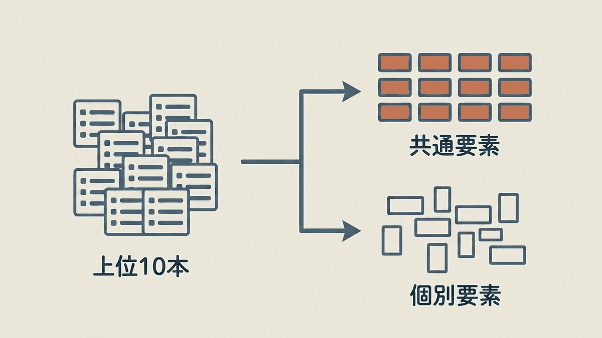 上位記事の見出しを必須要素と任意要素に振り分ける流れの図解