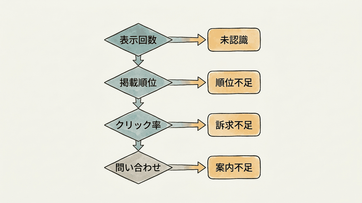 効果が出ない記事を4つの状態に切り分ける診断フロー図