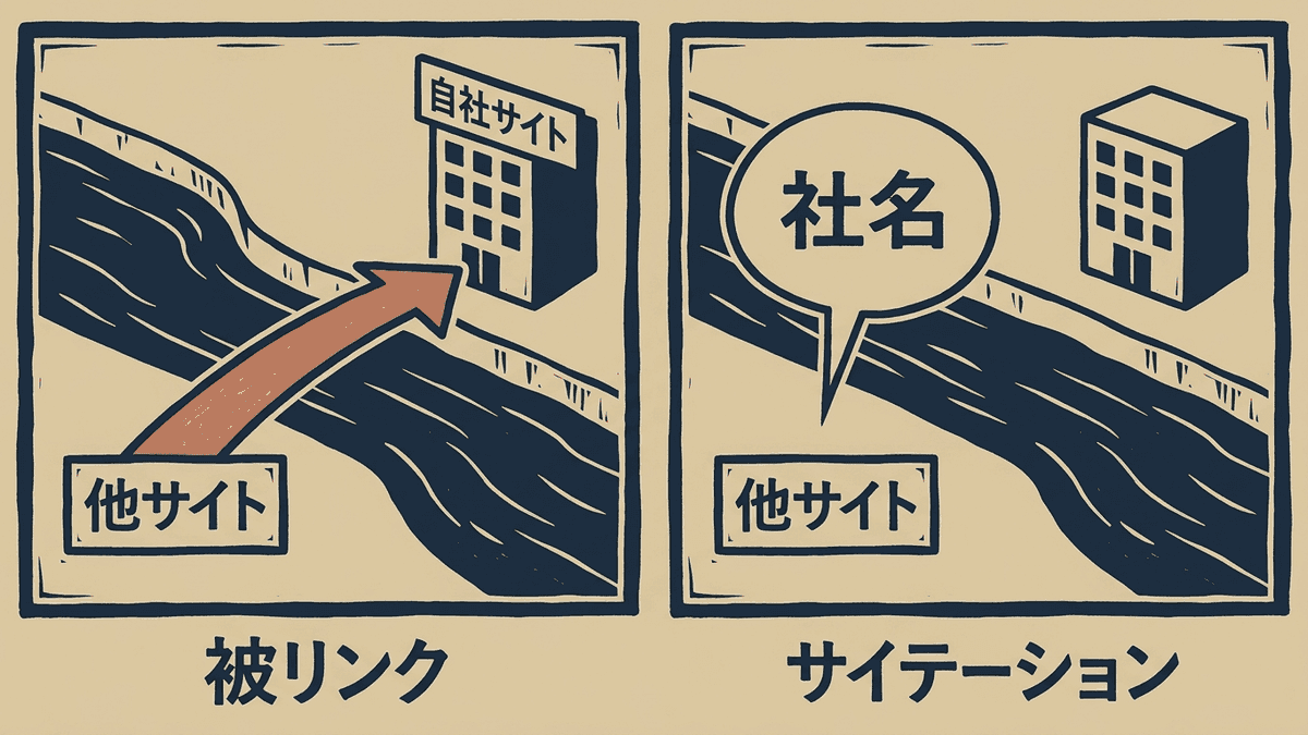 被リンクとサイテーションの違いを示す比較図