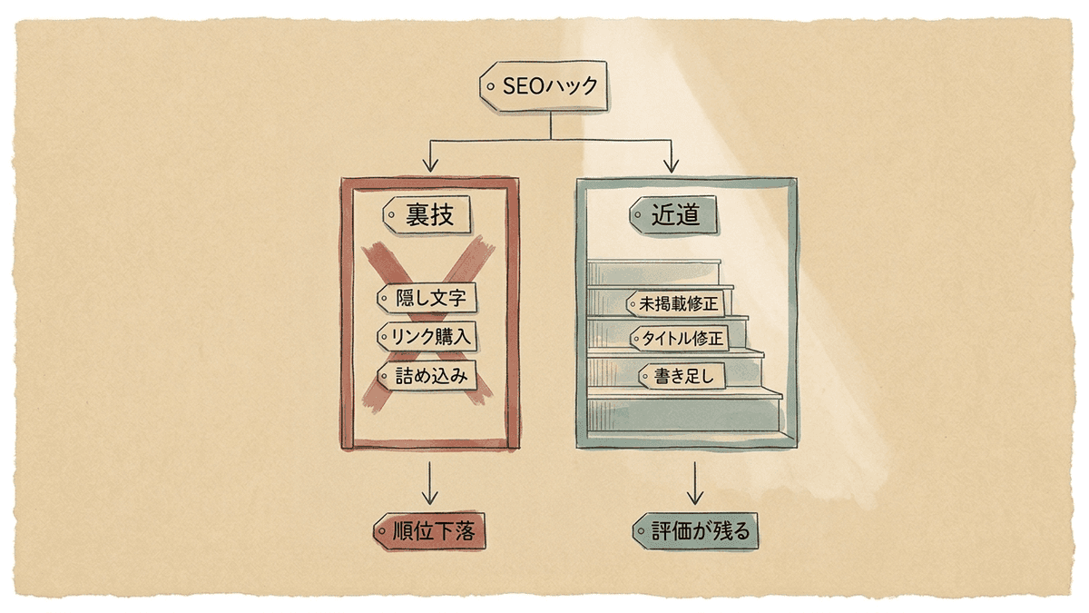 SEOハックと呼ばれるものを2種類に分けた図