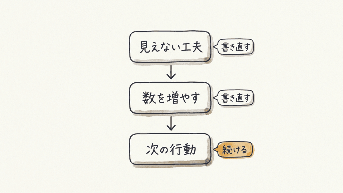 施策が次のアップデート後も通用するかを確かめる3つの問いの流れ図