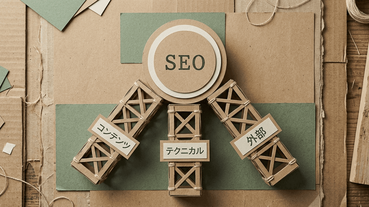 SEOメディアを支える3つの対策の関係を示した図解
