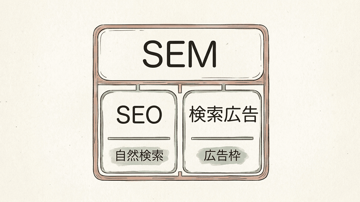 SEMとSEOと検索連動型広告の包含関係を示した図