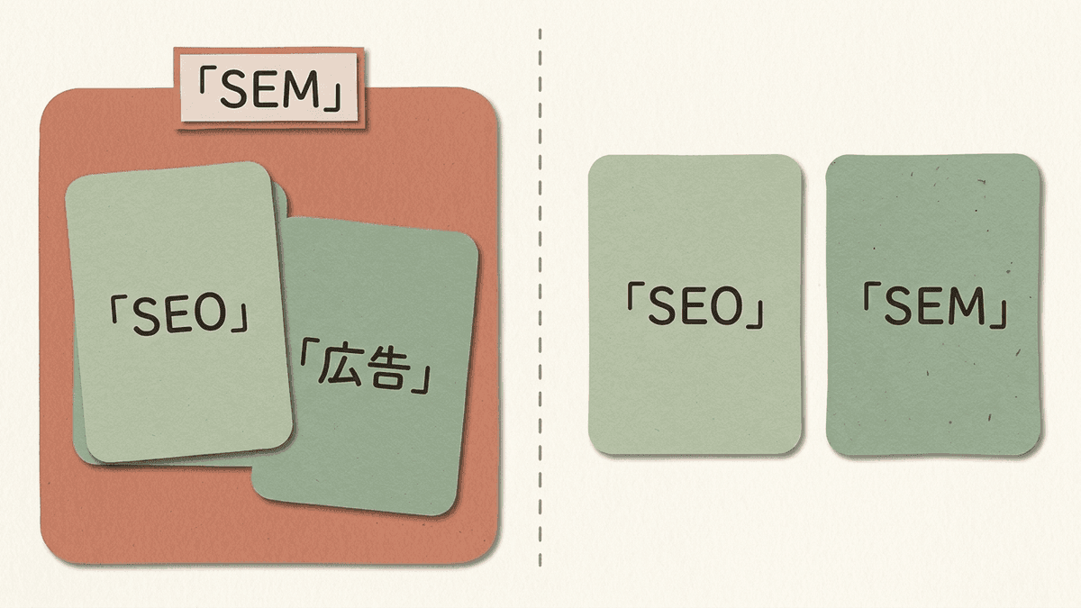 SEMの二通りの使われ方を対比した図