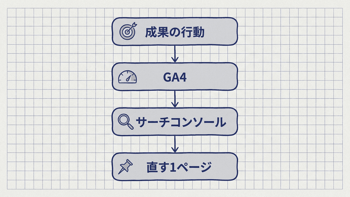 サイト分析で数字を見る4つの順番を示した図
