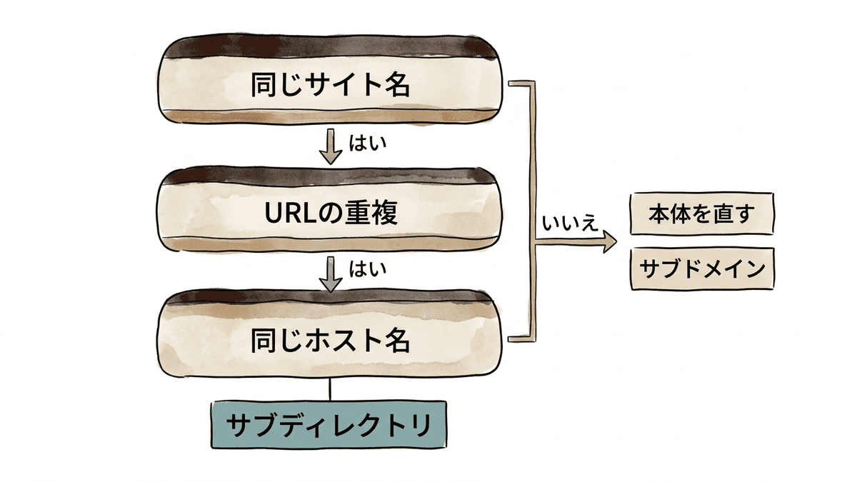 サブディレクトリに置くかを3つの条件で決める流れの図