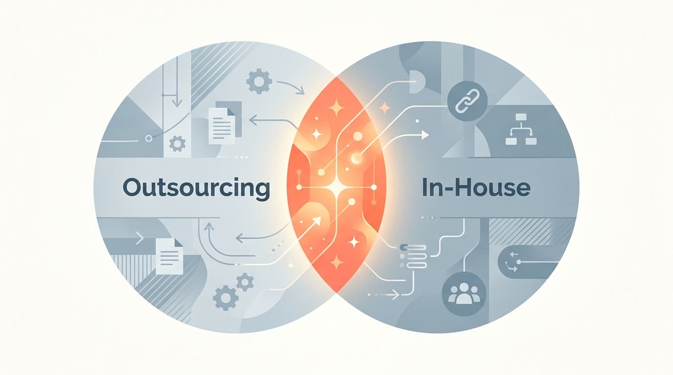 記事制作の外注と内製を比較するベン図のイラスト