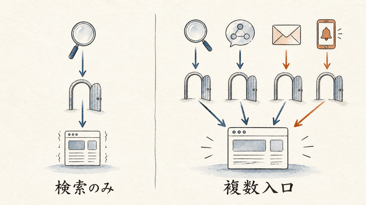 Webメディアの流入経路を検索だけに依存する場合と複数の入口を持つ場合の違い