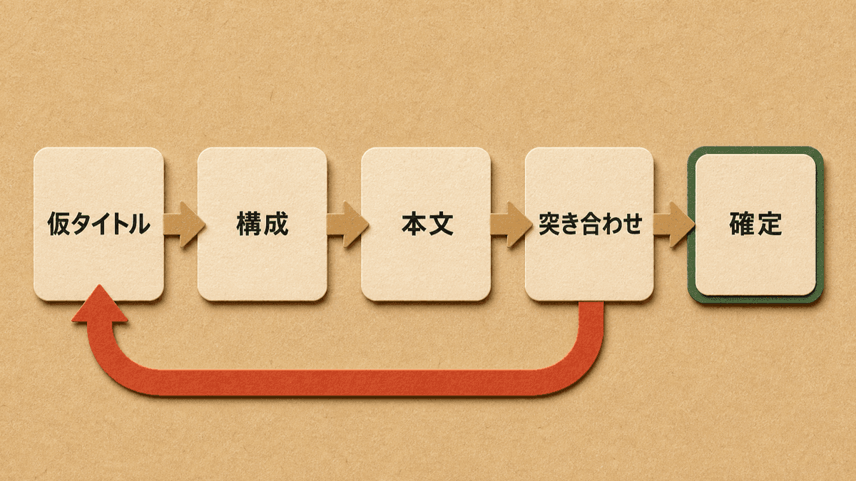 仮タイトルから確定タイトルまでの工程を示した流れ図