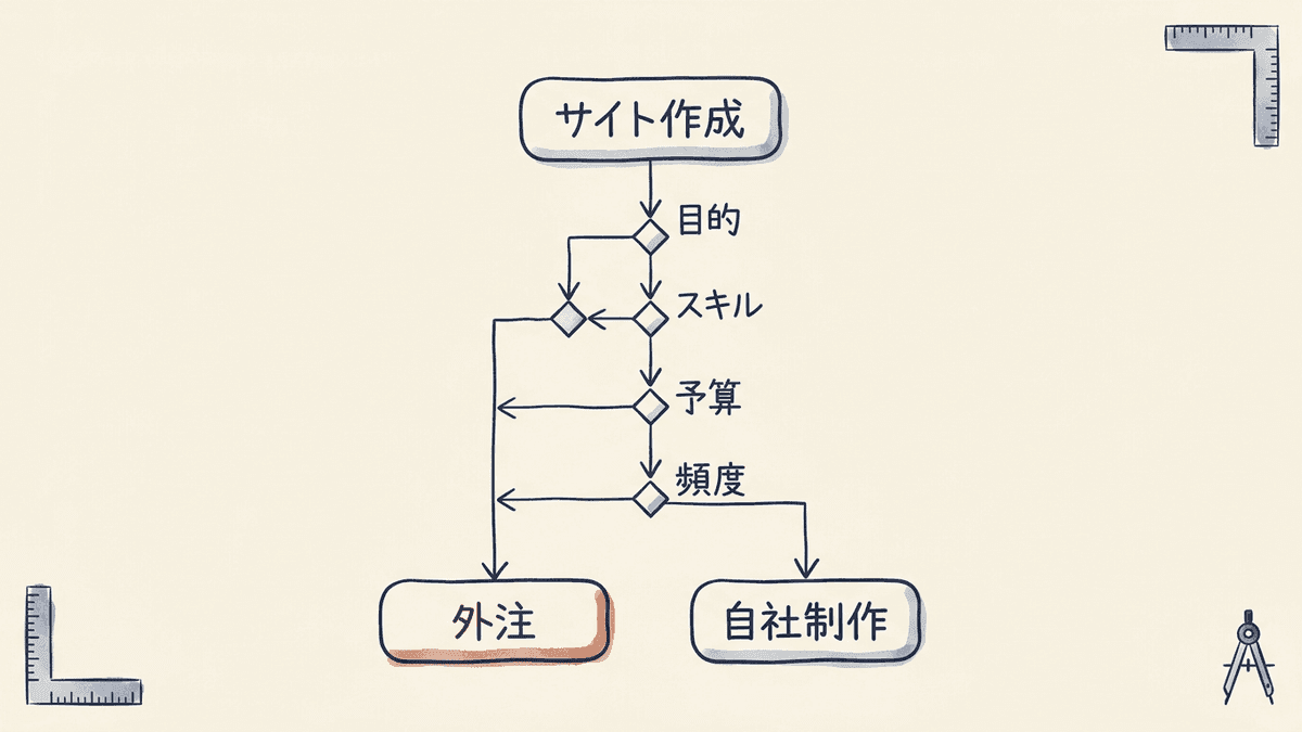 外注が向くケースと自社制作が向くケースを分ける判断フロー図
