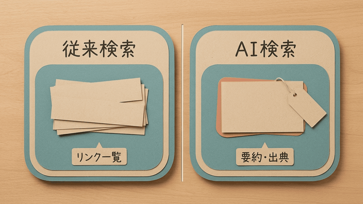 従来の検索とAI検索の結果画面の違い