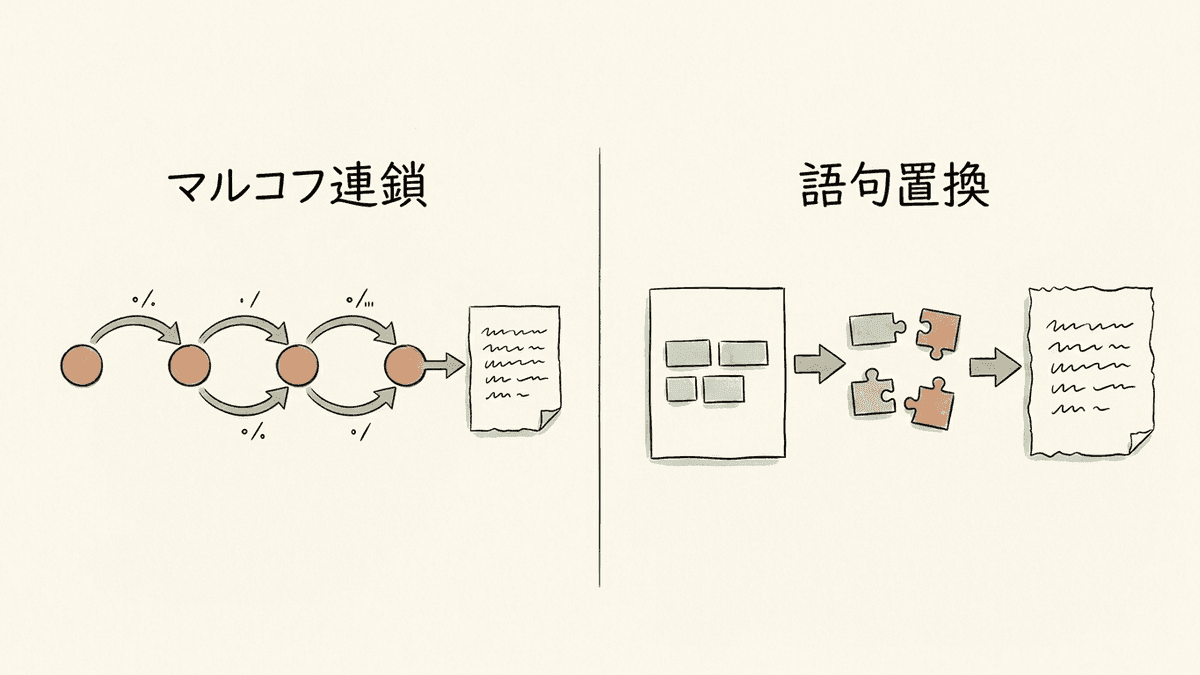 ワードサラダの二つの生成方式を比較した図解