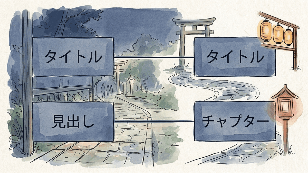 記事の見出しと動画のチャプター名の対応図